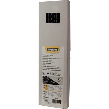 Fellowes Bindruggen plastic - 6mm - 21 ringen - tot 20 vel - A4 - Zwart - 100 stuks