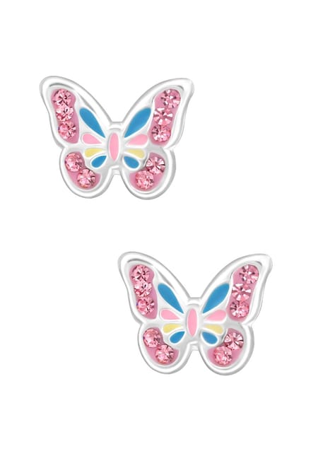 Butterfly Children's Sterling Silver Ear Studs with Crystal and Epoxy