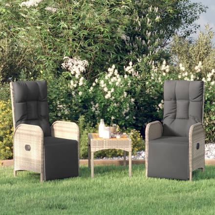 vidaXL - Tuinstoelen - 2 - st - verstelbaar - met - kussens - poly - rattan - grijs