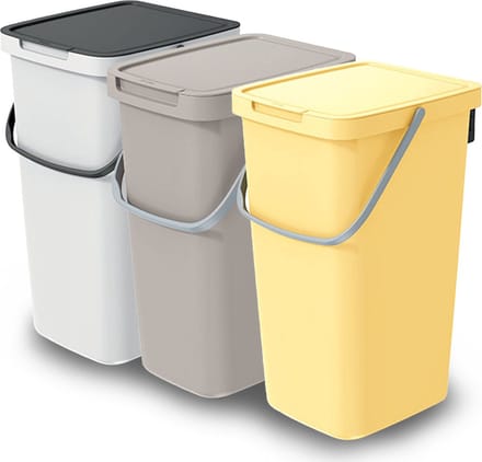 Keden GFT/rest afvalbakken set - 3x - 25L - beige/geel/wit - 26 x 29 x 48 cm - afval scheiden