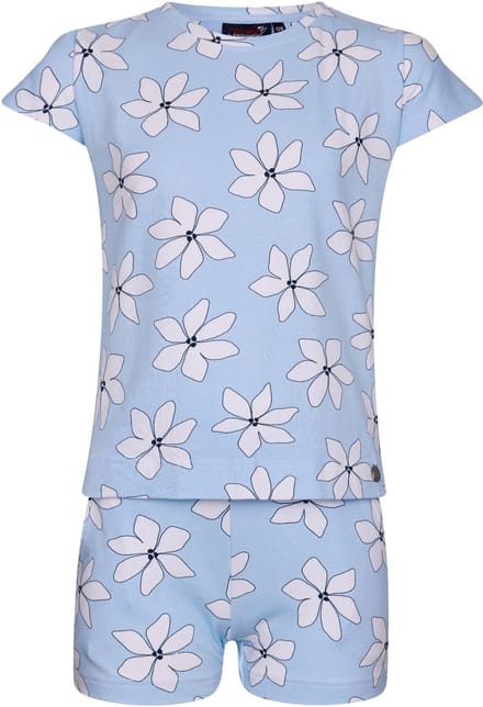 Rebelle Shortama Flower - Blauw/wit - Bio Katoen - Maat 152