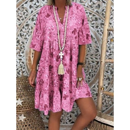 Robe d'été ample et décontractée pour femmes, grande taille, col en V, manches longues, imprimé Floral M rose