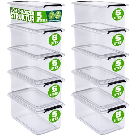 DEUBA Opbergbox Set van 10 - 5l BPA Vrij Stapelbaar - 29,5x20x12cm