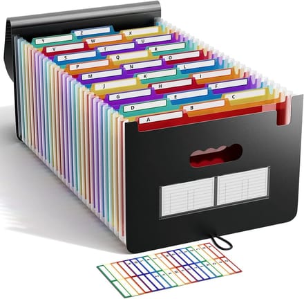 Famanu - A4-map met 26 hoesjes/documentenopslag/opslag van papier, map voor documenten, organizer, documentenmap, uittrekbaar, accordeon, documenten, kleurentabs, alfabet A-Z