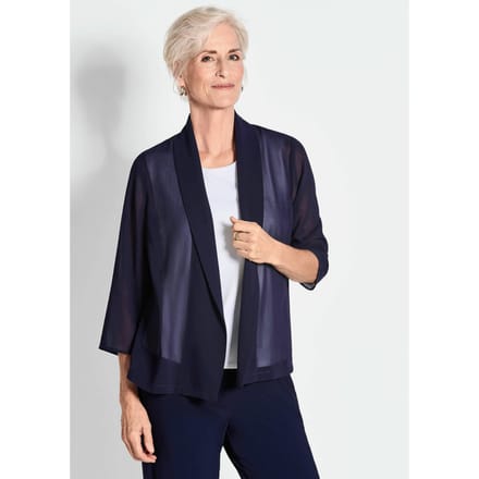 Goldner Chiffonjasje Blauwe lichte jas met sjaalkraag, halflange mouwen