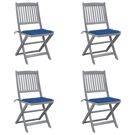 vidaXL - Set - van - 4 - klapstoelen - met - kussens, - gemaakt - van - massief - acaciahout.