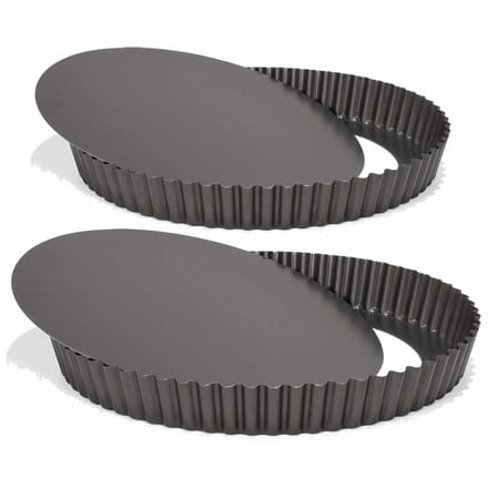 Taart/quiche bakvormen - set van 2 - rond - zwart - 24 en 28 cm