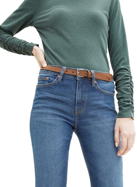 Tom Tailor Denim - TTMEGHAN smalle leren riem met afgeronde gesp - Maat 75 - light brown uni