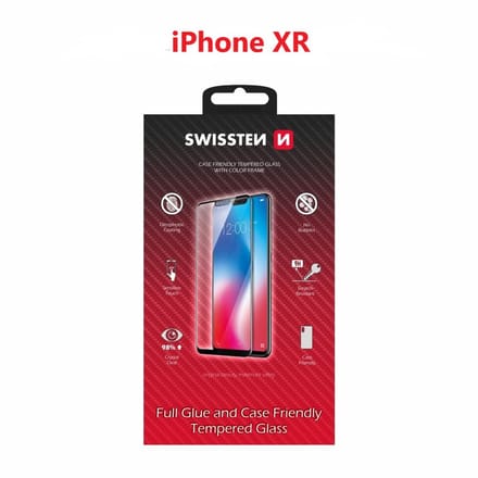 Swissten iPhone XR Tempered Glass - 54501707 - Full Glue - Black