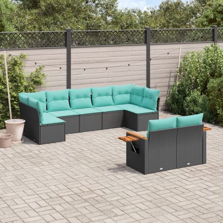 vidaXL - 9-delige - Loungeset - met - kussens - poly - rattan - zwart