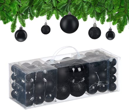 kerstballen set van 76 - 3, 4 en 6 cm - plastic - onbreekbaar - zwart