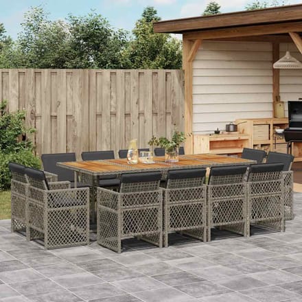 vidaXL - 13-delige - Tuinset - met - kussens - poly - rattan - grijs