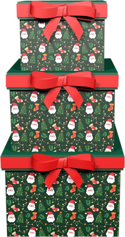 Dekoratief | Set 3 dozen vierkant 'Jolly Santa', 18x18x14cm | A245227