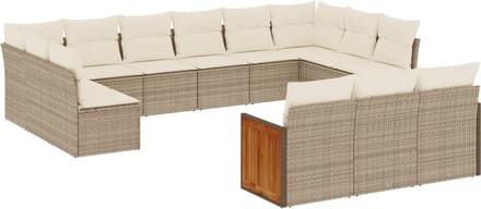 vidaXL - 13-delige - Loungeset - met - kussens - poly - rattan - beige