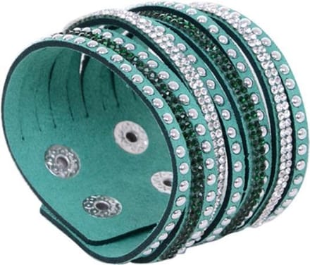 Fako Bijoux® - Armband - Breed - Strass - Donkergroen