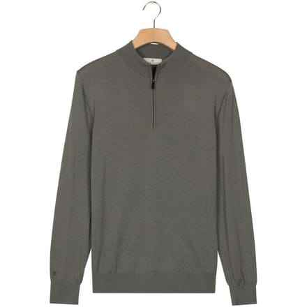 Thomas Maine Trui Half Zip Single Knit Merino Wool Grijsgroen / male