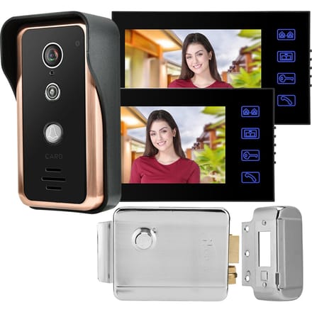 Interphone vidéo filaire 7 pouces à 2 moniteurs avec caméra IR RFID et serrure à contrôle électrique