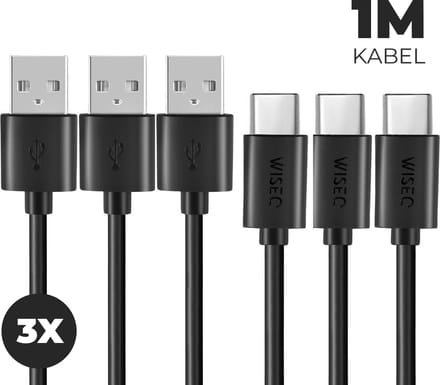 3x USB C kabel 1 meter - 3-pack USB naar USB C snellaadkabel - geschikt voor Samsung en iPhone 17 / 16 / 15 - zwart - WiseQ