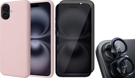 Hoesje geschikt voor iPhone 16 Plus - Privacy Screenprotector Volledig Dekkend Glas & Camera Protector - Matte Case Roze met Fluweelzachte Binnenzijde