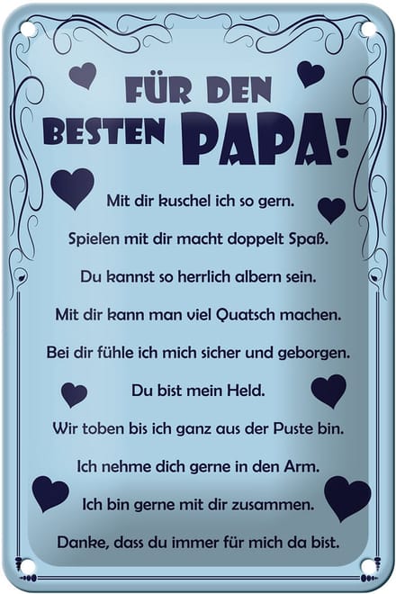 Blechschild Spruch 12x18cm Für den besten Papa