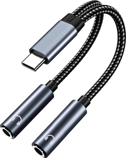 MMOBIEL USB-C naar 3.5mm Aux Audio Hoofdtelefoon Splitter - 32 Bit Type-C naar Dubbele 3.5mm Hoofdtelefoon Audio Jack Adapter