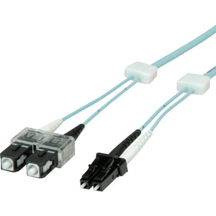 EasyLan glasvezel LED patchkabel duplex 50/125µm OM3, LC/SC, turkoois, 1 m