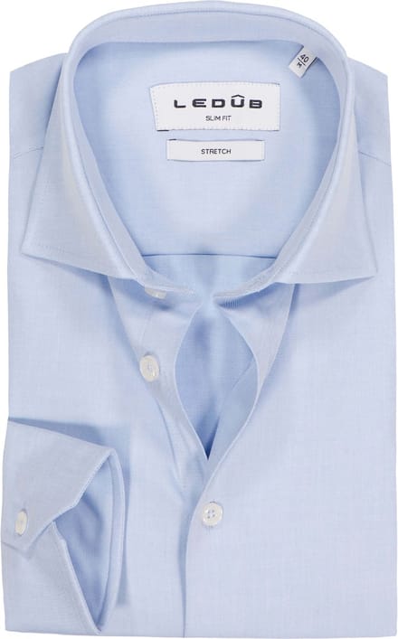 Ledub slim fit overhemd - popeline - lichtblauw - Strijkvriendelijk - Boordmaat: 42