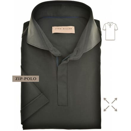 John Miller Slim-Fit Hyperstretch Short Sleeve Zip-Polo Donker Groen / male