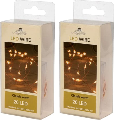 Anna's Collection Draadverlichting - 2x - lichtsnoer - 20 led lampjes - warm wit - 100 cm - op batterij
