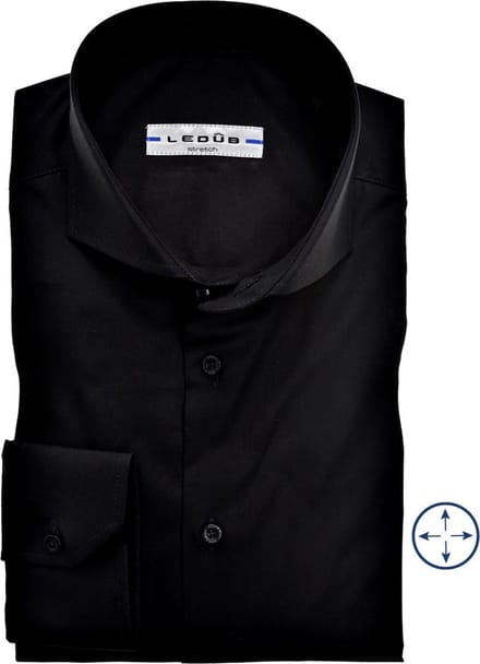Ledub slim fit overhemd - zwart - Strijkvriendelijk - Boordmaat: 36