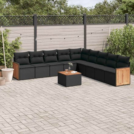 vidaXL - 10-delige - Loungeset - met - kussens - poly - rattan - zwart