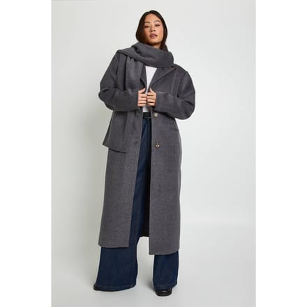 boohoo Dames Lange wollen-look jas met sjaal | Charcoal | Maat: 10