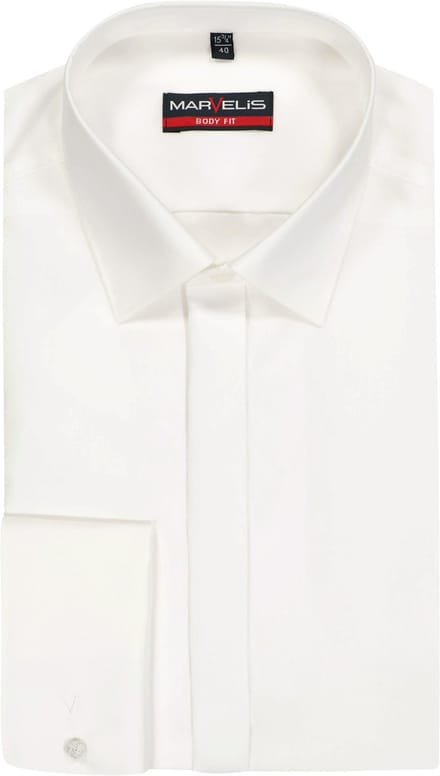 MARVELIS body fit smoking overhemd - popeline - off-white - Strijkvriendelijk - Boordmaat: 42 (EU maat: L)