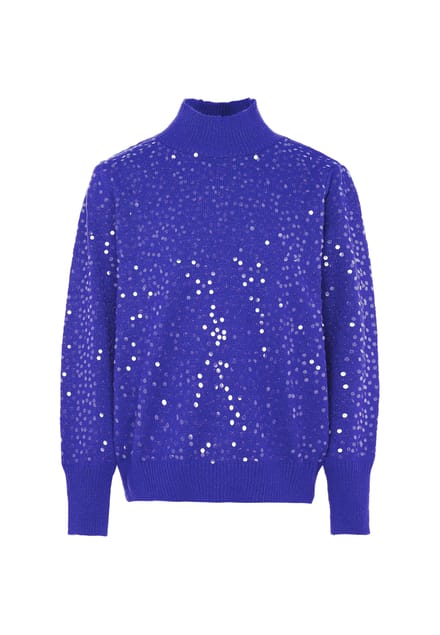 Faina Gebreide trui met pailletten Dames KONING BLAUW