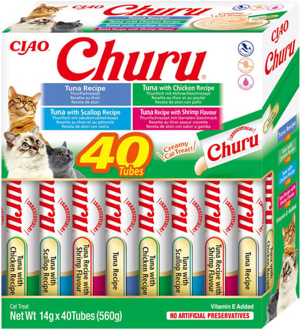 Inaba Ciao Churu Creamy Puree Liquid Kattensnack Kip variëteiten 40x14g