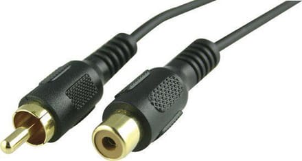 DELTACO MM-24B, Composiet/RCA Male - Female (Goldplated), 5 meter, Zwart