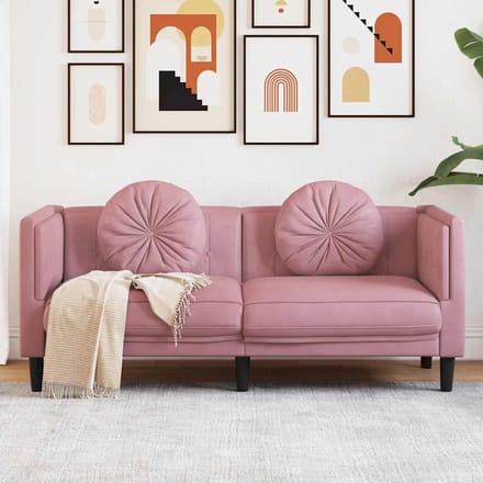 vidaXL - Bank - met - kussens - 2-zits - fluweel - roze