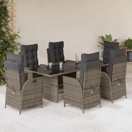 vidaXL - 7-delige - Tuinset - met - kussens - poly - rattan - grijs