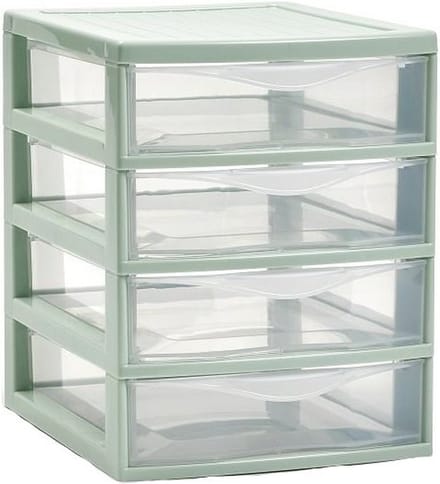 Plasticforte Ladeblokje/bureau organizer 4x lades - mintgroen/transparant - L18 x B21 x H23 cm - plastic