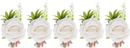 Bruiloft Knoopsgaten - Bruidsboeketjes - Feestelijke Aankleding - Met Speld En Clip - 5 Stuks - Wit