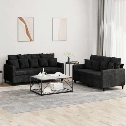 vidaXL - 2-delige - Loungeset - met - kussens - fluweel - zwart