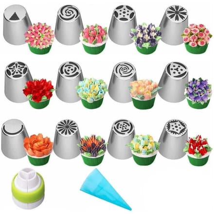14 stuks Russische spuitmondjesset, complete bloemenglazuurspuitmondjes, taartdecoratie, bakken gray
