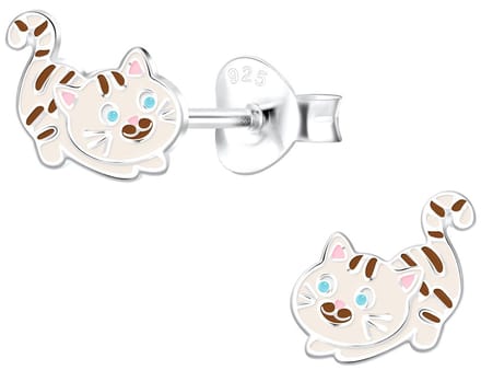 Joy|S - Zilveren kat poes oorbellen - 9 x 7 mm