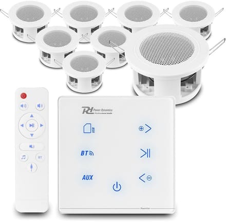 Power Dynamics set van 8 CSBA3L plafondspeakers met de A100W inbouw versterker - Bluetooth - 4x 20W