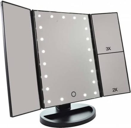 LED make-up spiegel met touch sensor dimbaar 2+3 maal vergroting Drieluik- 21x LED| Batterijen USB - makeup