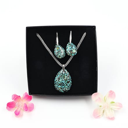 Gemstone set ketting en oorbellen Turkoois