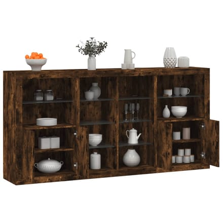 vidaXL - Dressoir - met - LED-verlichting - 202x37x100 - cm - gerookt - eikenkleurig