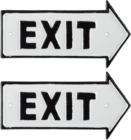 2x wandbord exit - metaal - decoratie - pijl - gietijzer - uitgangsbord