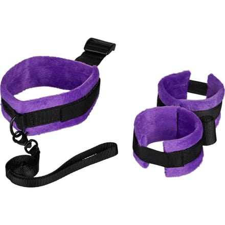 Rimba - Soft Bondage Collar naar Handboeien Set - Zwart/Paars