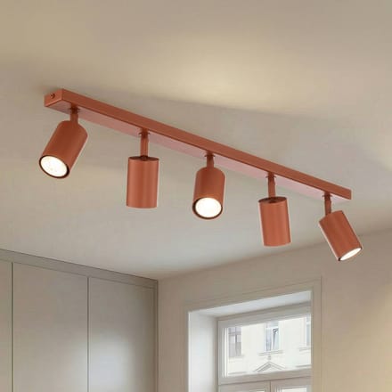 SIGMA Plafondspot Zoom, 5-lamps, rood, staal, GU10
